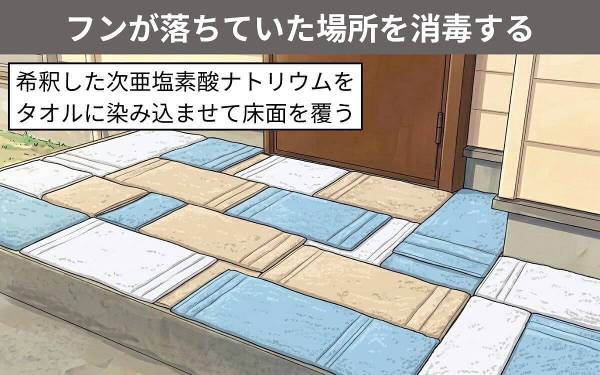 フンが落ちていた場所を消毒する