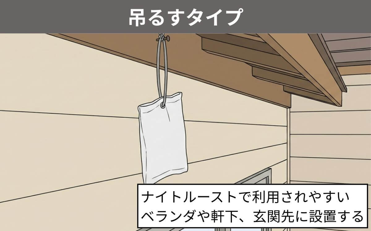 ベランダや軒下には吊るすタイプ
