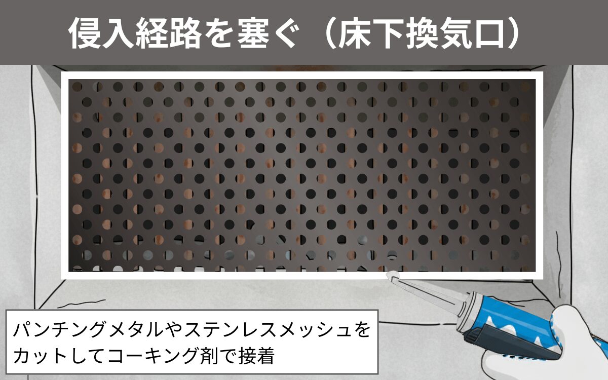 侵入経路を塞ぐ（床下換気口）