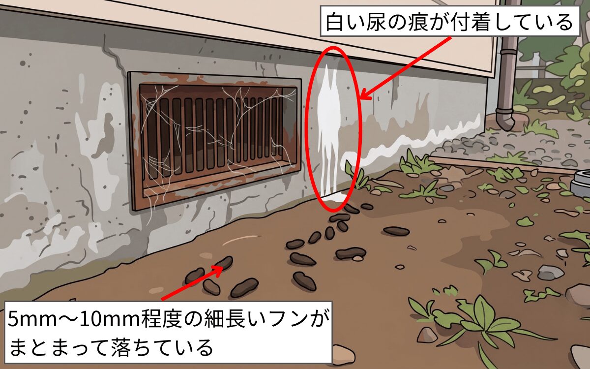 床下換気口、水切り周辺に糞尿がある