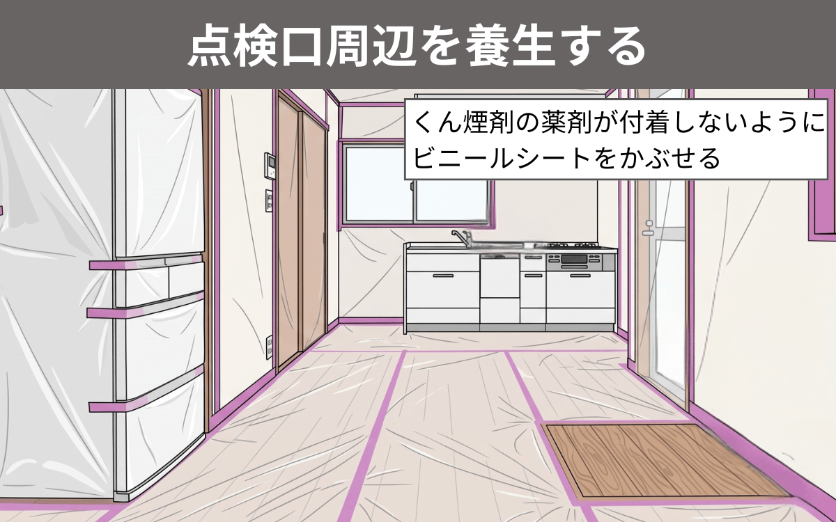 点検口周辺を養生する