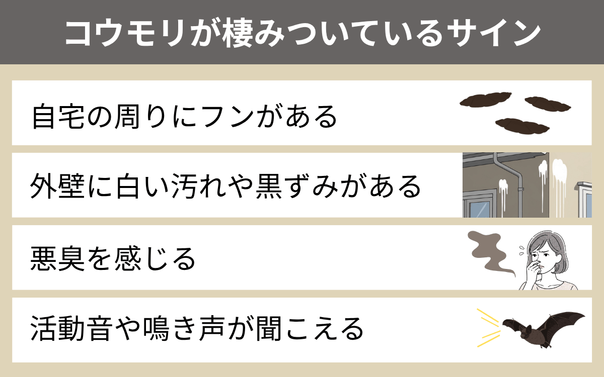 コウモリが棲みついているサイン