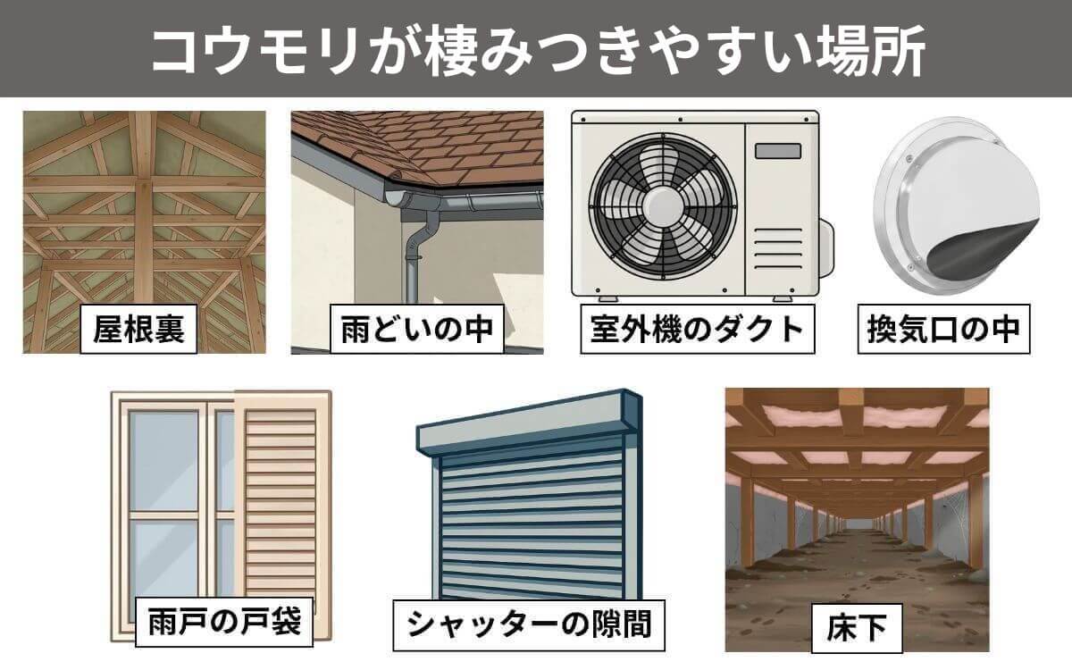 コウモリが棲みつきやすい場所のコピー