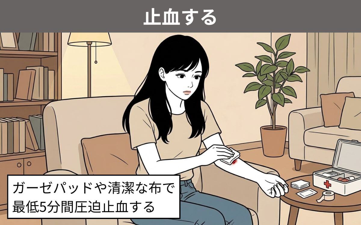 出血がある場合は止血する