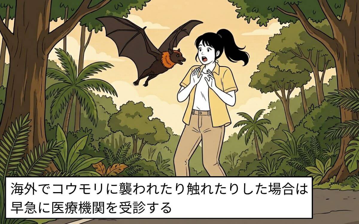 海外でコウモリに襲われたら医療機関へ
