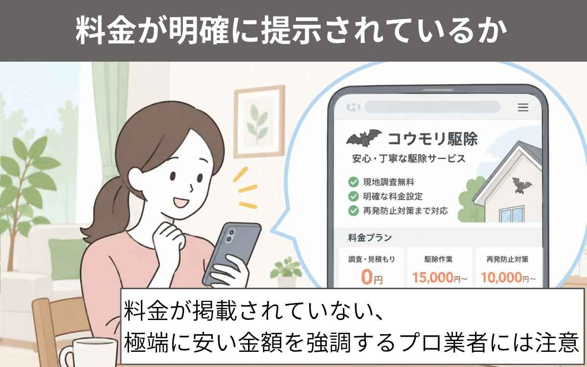 コウモリ駆除プロ業者の選び方④料金が明確に提示されているか