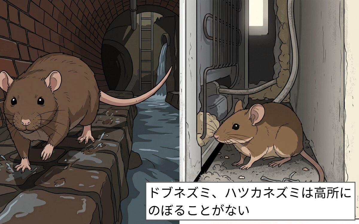 ドブネズミ、ハツカネズミは平面移動が多い