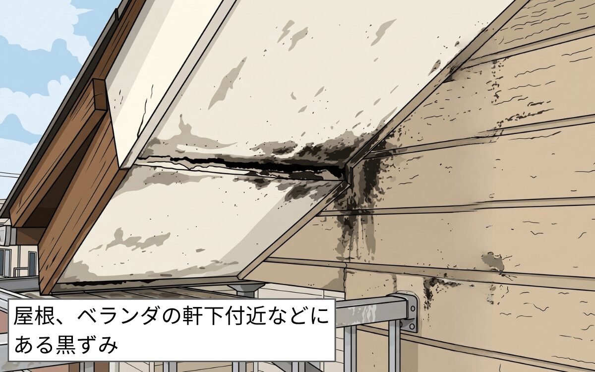 外壁の高い位置にに黒ずみがある