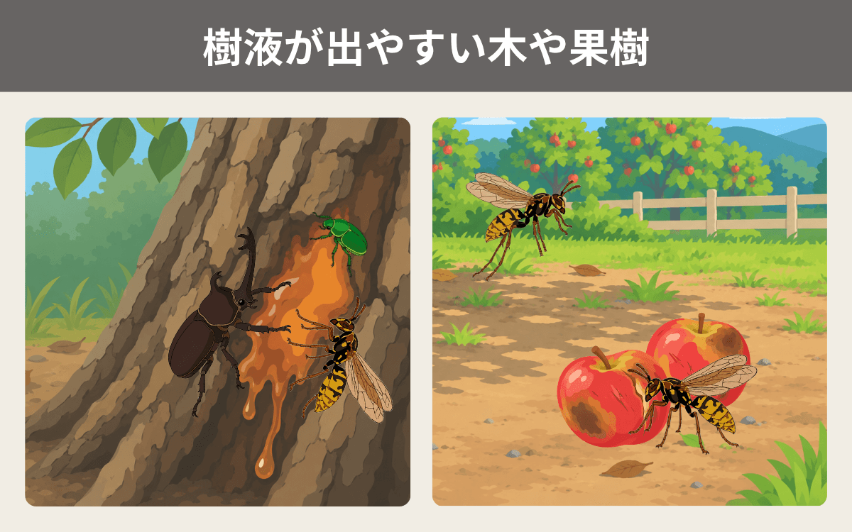 樹液が出やすい木や果樹