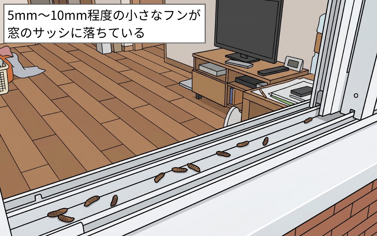 窓のサッシにフンが落ちている
