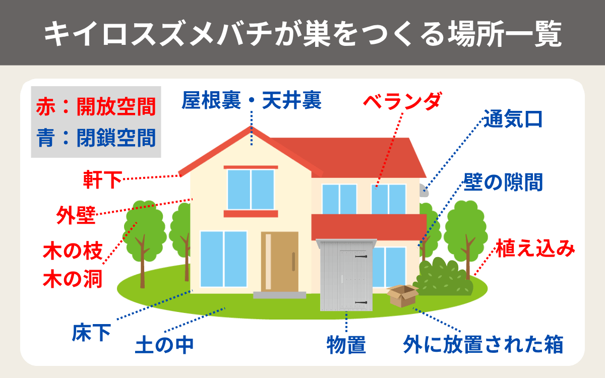 キイロスズメバチが巣をつくる場所一覧