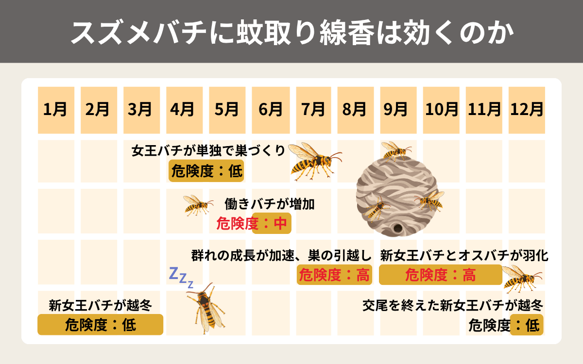 キイロスズメバチの活動時期別の危険性