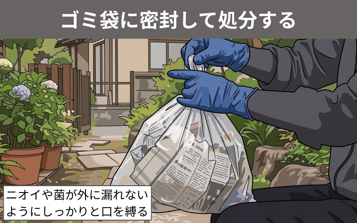 ゴミ袋に密封して処分する
