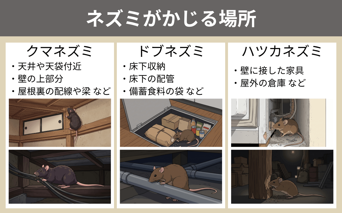 ネズミがかじる場所