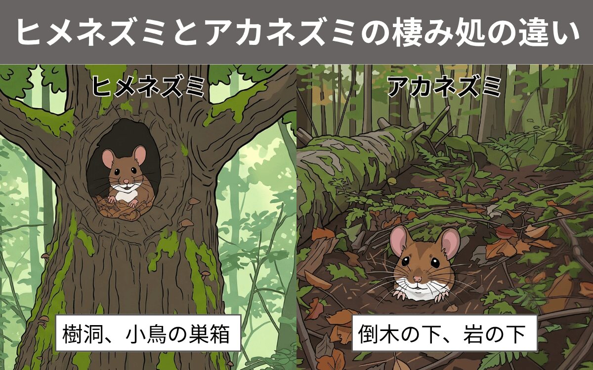 ヒメネズミとアカネズミの棲み処の違い