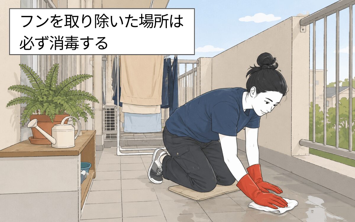 フンが落ちていた場所を消毒する 1
