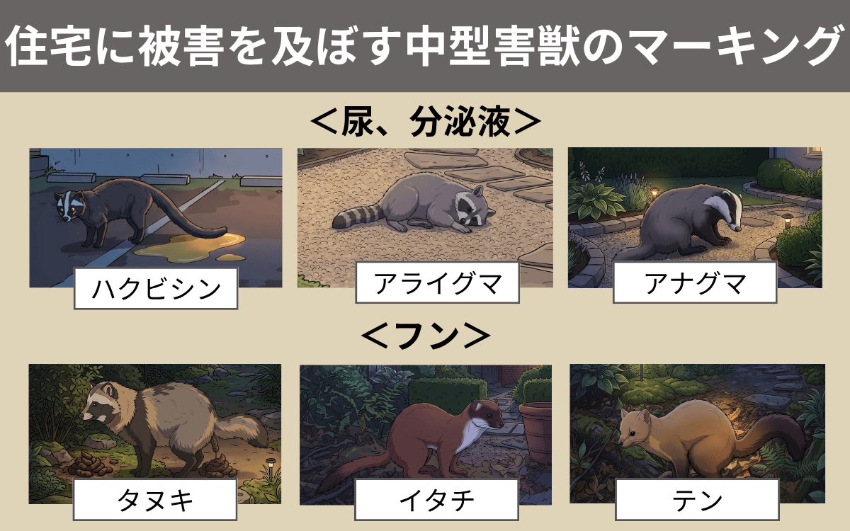 住宅に被害を及ぼす中型害獣のマーキング