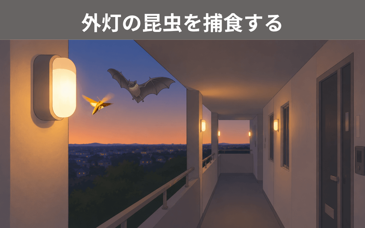 外灯の昆虫を捕食する コウモリ アパート