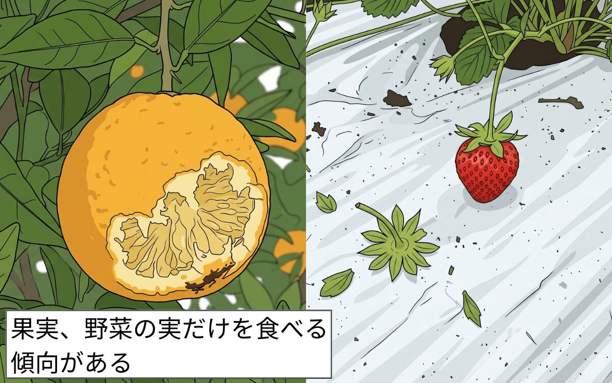 果実、野菜がかじられている