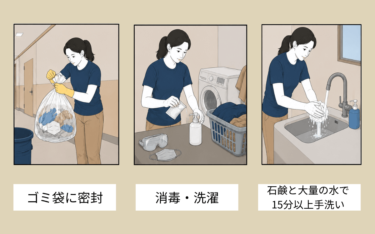 道具・衣服を処分し手を洗う コウモリ アパート