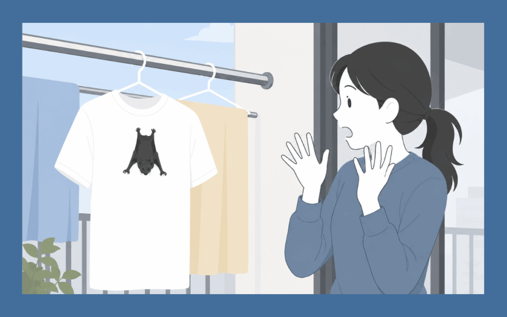 コウモリが洗濯物についている