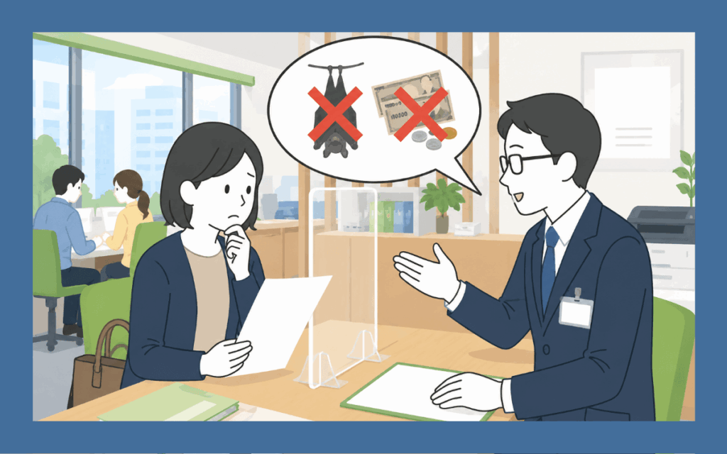 コウモリ駆除に補助金が使えるか相談する女性